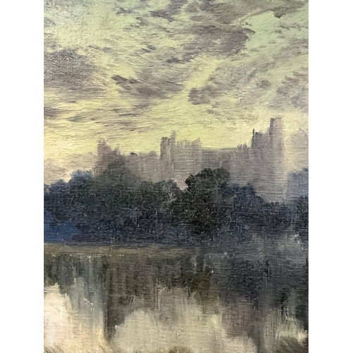 678 - An oil on canvas of Windsor Castle (47cm x 24cm picture size)