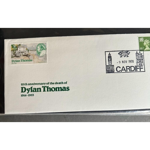 694 - A stamp collection to include three albums of First Day Covers to include many Welsh Rugby, along wi... 