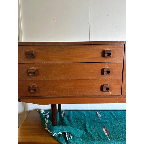 127 - A Mid Century teak sideboard, three drawers and a two door cupboard (H74cm W174cm D44cm)