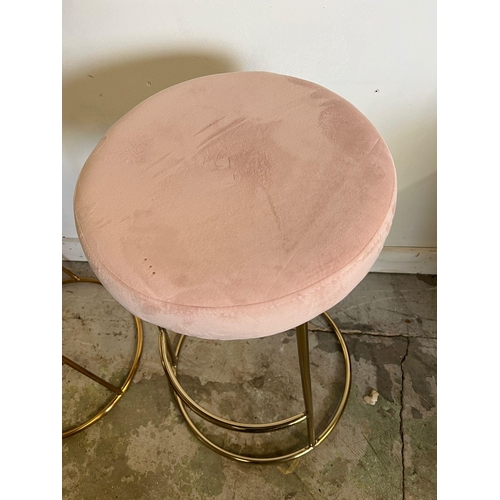 138 - Two velvet top stools on brass style base (H74cm Dia34cm)