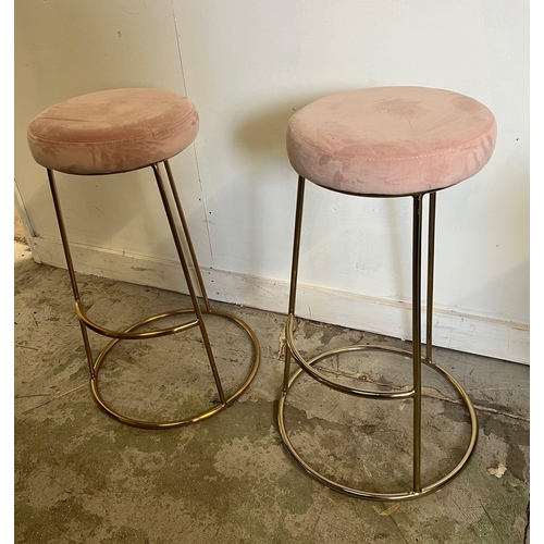 138 - Two velvet top stools on brass style base (H74cm Dia34cm)