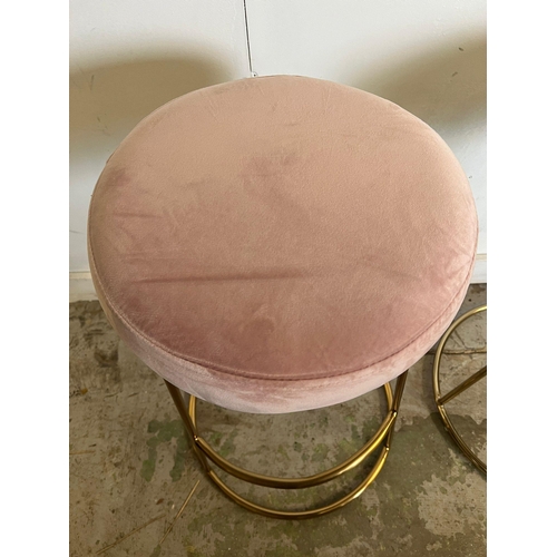 138 - Two velvet top stools on brass style base (H74cm Dia34cm)