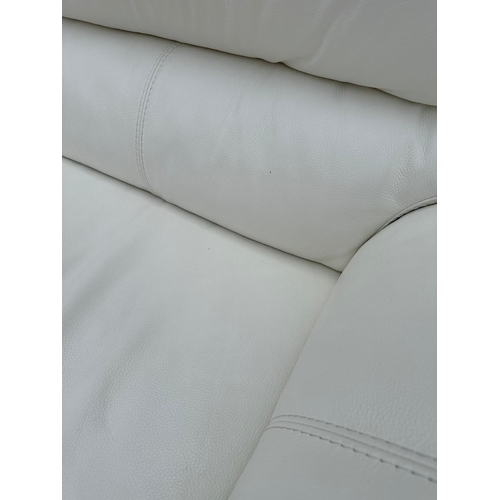 150 - A white leather three seater sofa 212cm x 87cm