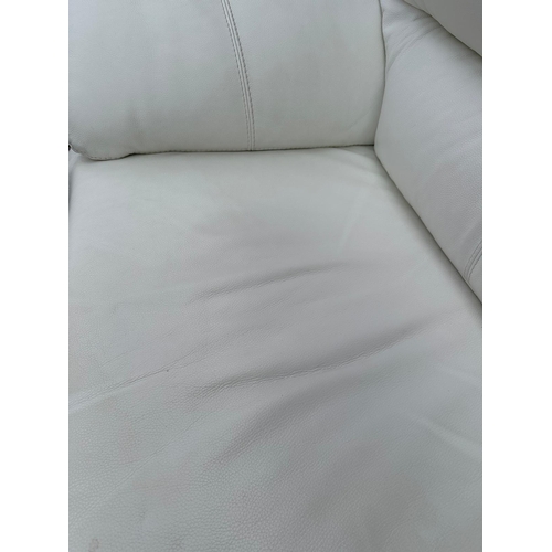 150 - A white leather three seater sofa 212cm x 87cm