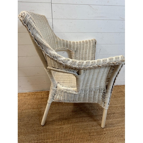 155 - A Lloyd loom style chair and wash basket along with utility furniture side table