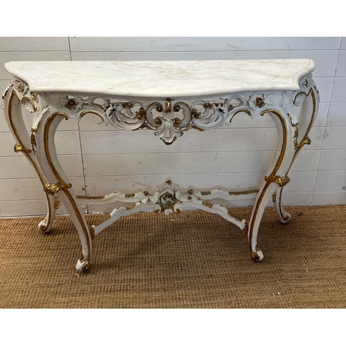 181 - A Rocco style console table with marble shaped top (H84cm W130cm D44cm)