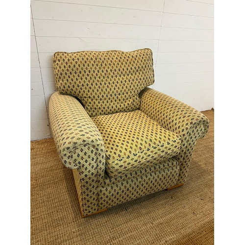 185 - Three seater sofa with diamond pattern upholstery along with one chair (H90cm W240cm D100cm SH47cm)