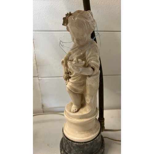 230 - Two porcelain figural lamps on marble base (H50cm)