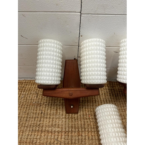 232 - Two Mid Century wall light sconces with white glass shades and one extra shade