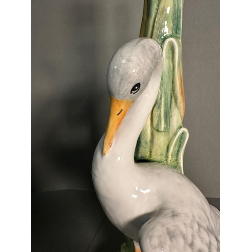 234 - An Art Nouveau style ceramic table lamp of a heron in the reeds (H42cm)