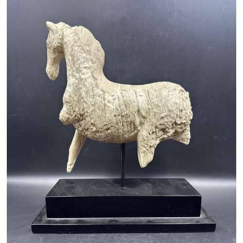 268 - A contemporary impressionist wooden sculpture of a horse on plinth Height 27cm