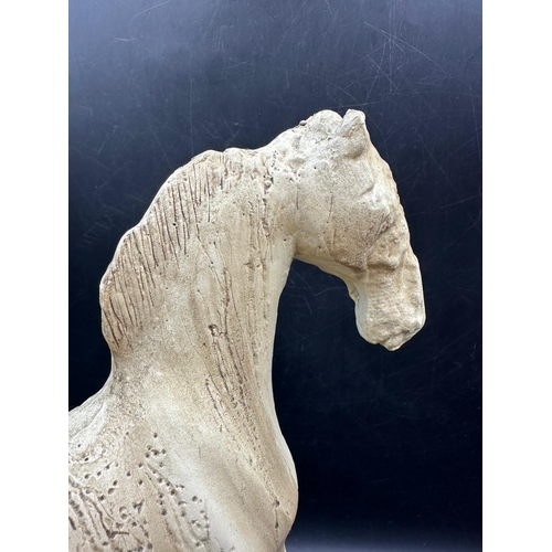 268 - A contemporary impressionist wooden sculpture of a horse on plinth Height 27cm