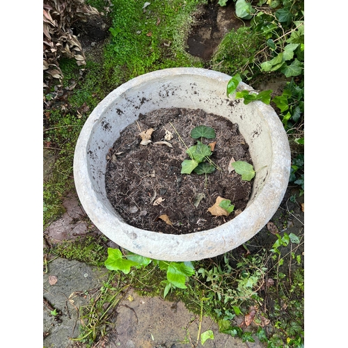 295 - A pair of composite stone  planters with rose crowns to sides (H43cm Dia56cm)