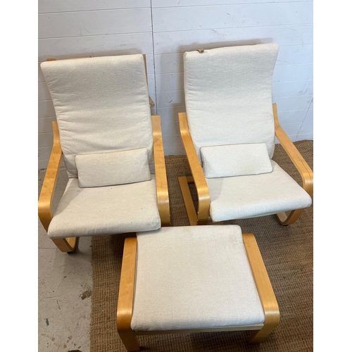 30 - A pair of Ikea Poang chairs and matching footstool