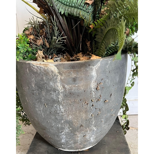 305 - An artificial grass and ivy plants in a slate style pot planter (H46cm Dia46cm)