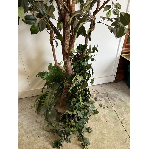 308 - A large artificial tree with ivy and fern to pot