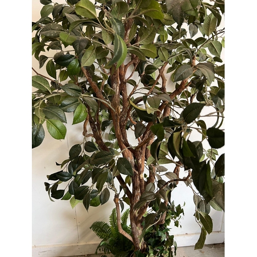 308 - A large artificial tree with ivy and fern to pot