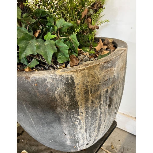 316 - A copper style composite pot with artificial flowers (H44cm)