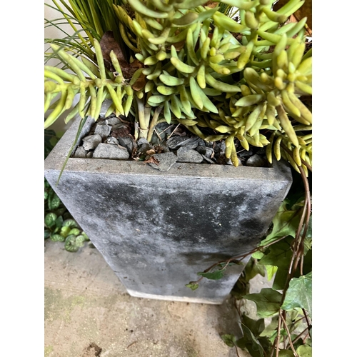 317 - Two garden planters with faux perennial plants (H35cm)