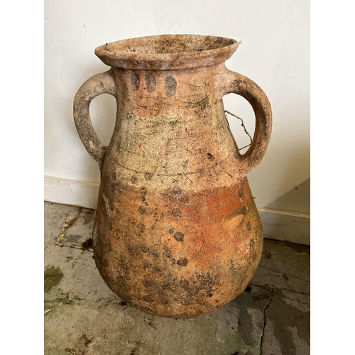 327 - A terracotta rustic two handle vessel (H64cm Dia36cm)