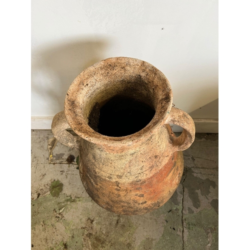 327 - A terracotta rustic two handle vessel (H64cm Dia36cm)