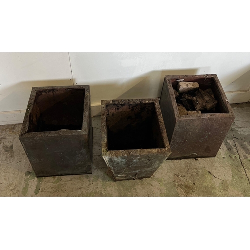 343 - A pair of square copper planters and one tapering copper planter (H42cm SQ28cm)