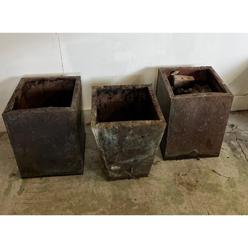 343 - A pair of square copper planters and one tapering copper planter (H42cm SQ28cm)