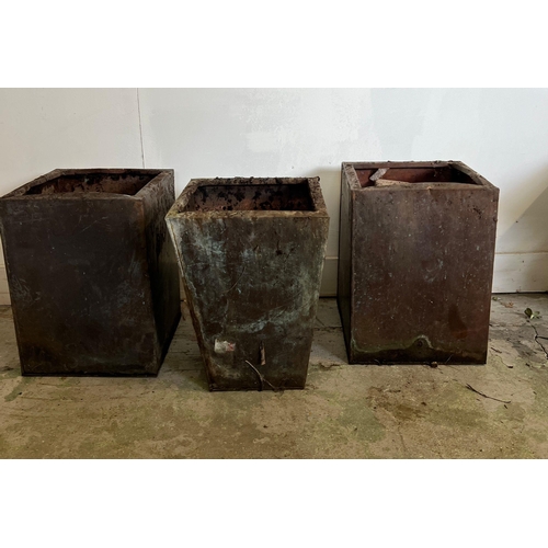 343 - A pair of square copper planters and one tapering copper planter (H42cm SQ28cm)