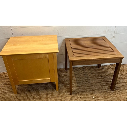 354 - A storage box on legs and a wooden garden table (H45cm Sq50cm)