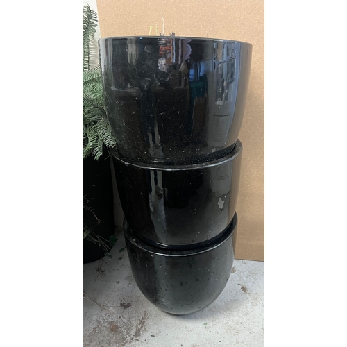 356 - Three black ceramic garden planters (H36cm Dia38cm)