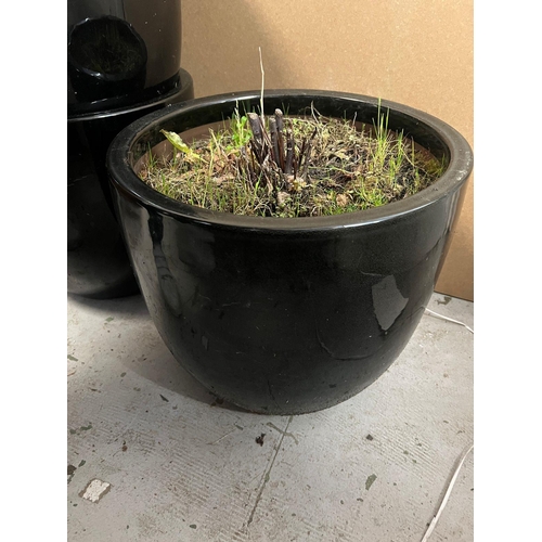 356 - Three black ceramic garden planters (H36cm Dia38cm)