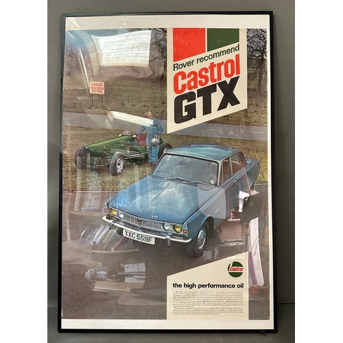 359 - A vintage Rover Recommend Castrol GTX poster featuring the Rover P3 and the Rover 3500 Saloon car, f... 