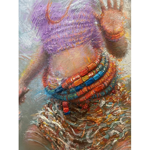 362 - An oil on canvas of a tribal dance scene signed and dated lower right  Oswald Anayo Uruakpa 2012 Nig... 