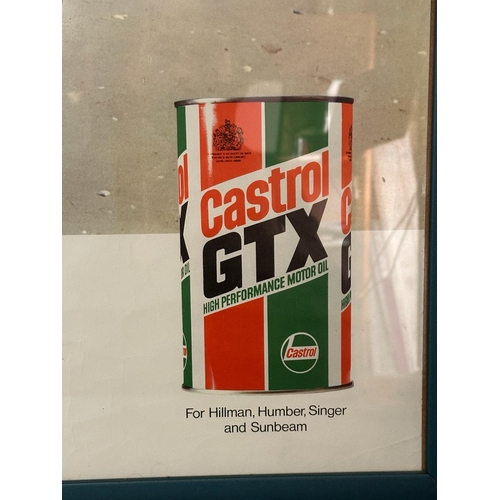 363 - A vintage Castrol GTX The Complete Engine Protector poster featuring a Sunbeam and a Peudine Sands 6... 