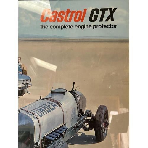 363 - A vintage Castrol GTX The Complete Engine Protector poster featuring a Sunbeam and a Peudine Sands 6... 