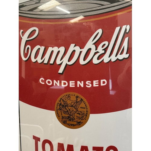 376 - A vintage framed Campbells condensed Tomato soup poster from The Andy Warrior collection 67cm x 118c... 