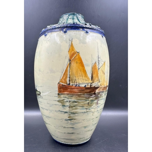 439 - A Royal Crown Derby vase with nautical hand painted scene, approximate height 24cm,