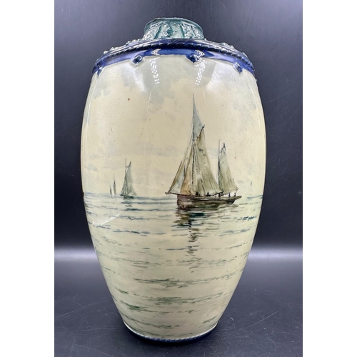 439 - A Royal Crown Derby vase with nautical hand painted scene, approximate height 24cm,