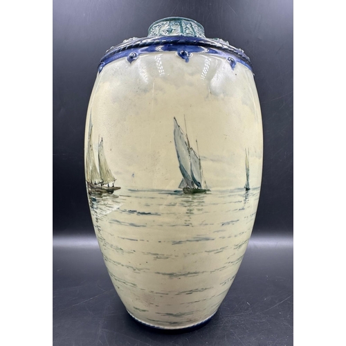 439 - A Royal Crown Derby vase with nautical hand painted scene, approximate height 24cm,