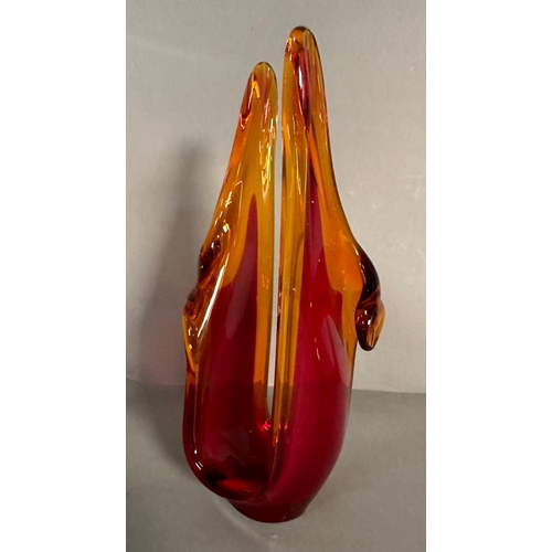 440 - Two contemporary art glass vases in cranberry and yellow