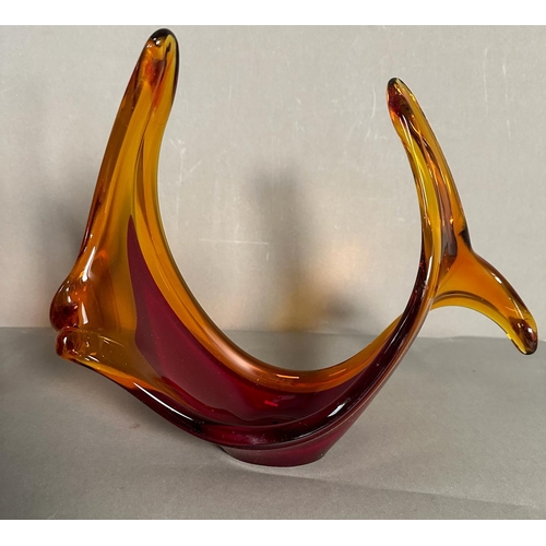 440 - Two contemporary art glass vases in cranberry and yellow