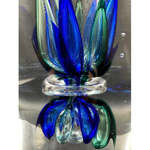 446 - A Sommerso single stem glass vase signed to base approximately 27cm H