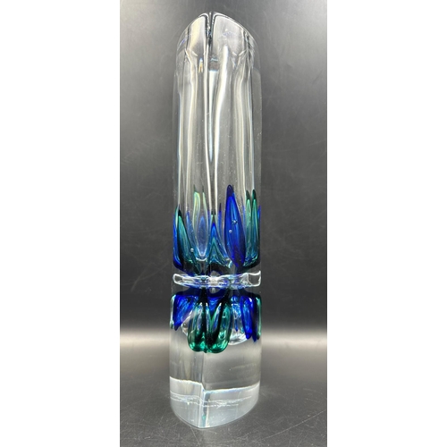 446 - A Sommerso single stem glass vase signed to base approximately 27cm H