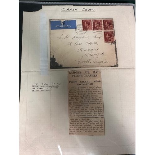 459 - An album of various stamp issues, first day covers, including 'crash covers'from a Lahore air mail p... 