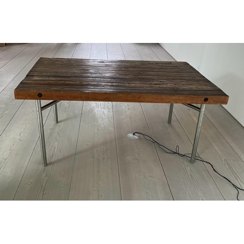 56 - A large oak reclaimed table with plank top and chrome legs (H80cmD120cm W180cm)