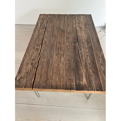 56 - A large oak reclaimed table with plank top and chrome legs (H80cmD120cm W180cm)