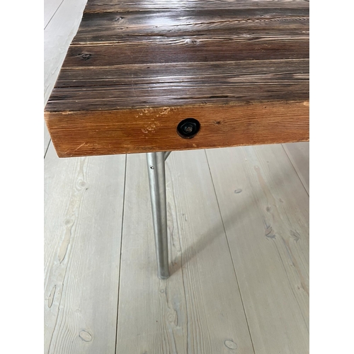 56 - A large oak reclaimed table with plank top and chrome legs (H80cmD120cm W180cm)