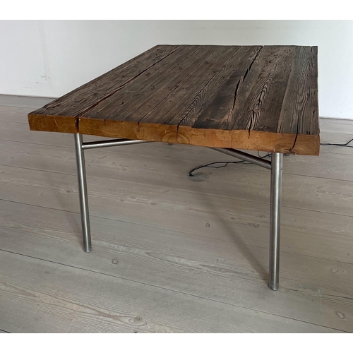 56 - A large oak reclaimed table with plank top and chrome legs (H80cmD120cm W180cm)