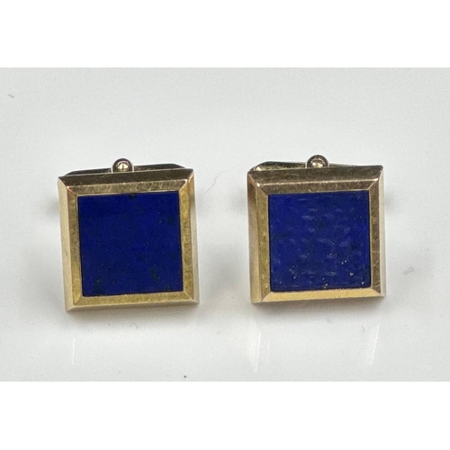 632 - A pair of blue stone 9ct gold gents cuff links, approximate total weight 12.6g