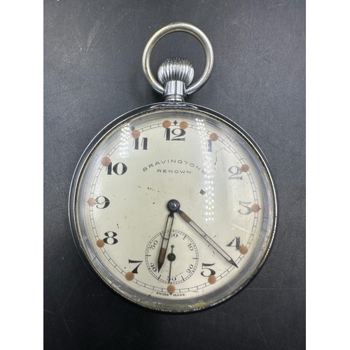 690 - A vintage Bravingtons Renown pocket watch in a nickel chromium plated cess